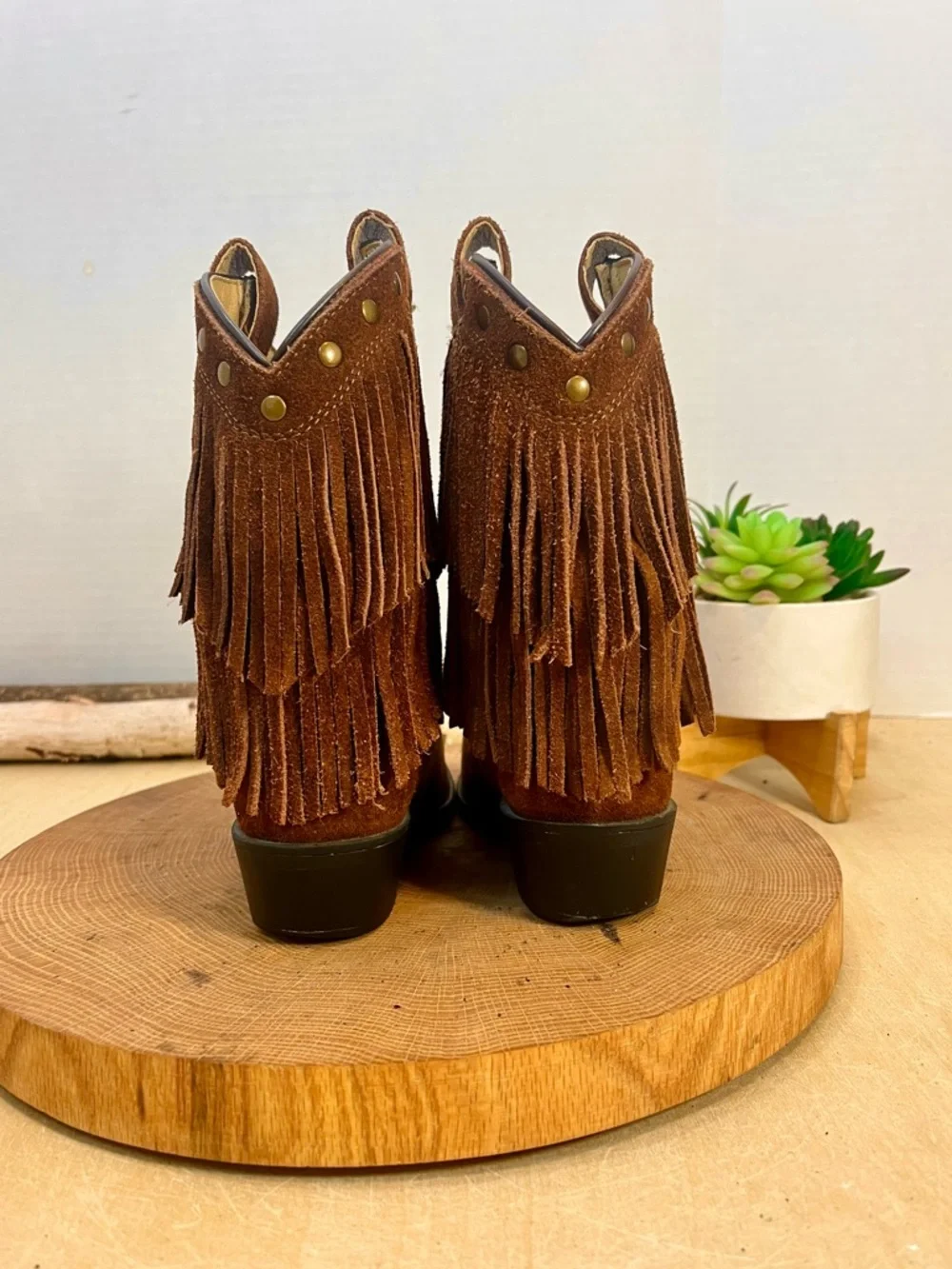 Shyanne Kids Brown Suede Fringe Western Cowboy Boots Size 12D